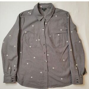 Torrid Embroidered Daisy Shirt Button Down Long Sleeve‎ Gray Plus Size 0 Pockets